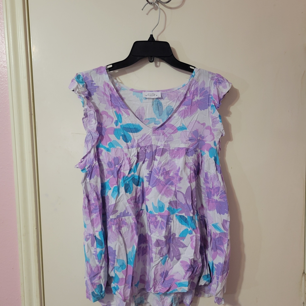 Cato Lavender and Teal Floral Blouse